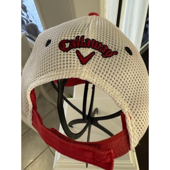 Callaway Hat Cap Red White Mesh Croasdaile Rooster Golf Black Embroidered Adjust - Picture 5 of 8